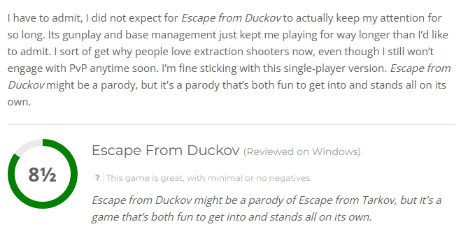 《逃离鸭科夫》M站74分:性价比不错但玩法略显重复!