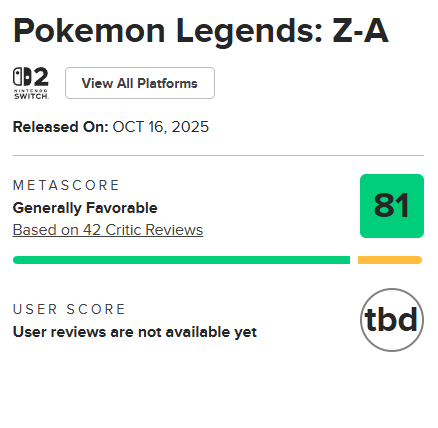 《宝可梦传说 Z-A》M站81分：系列最佳？玩家：这作是真香！