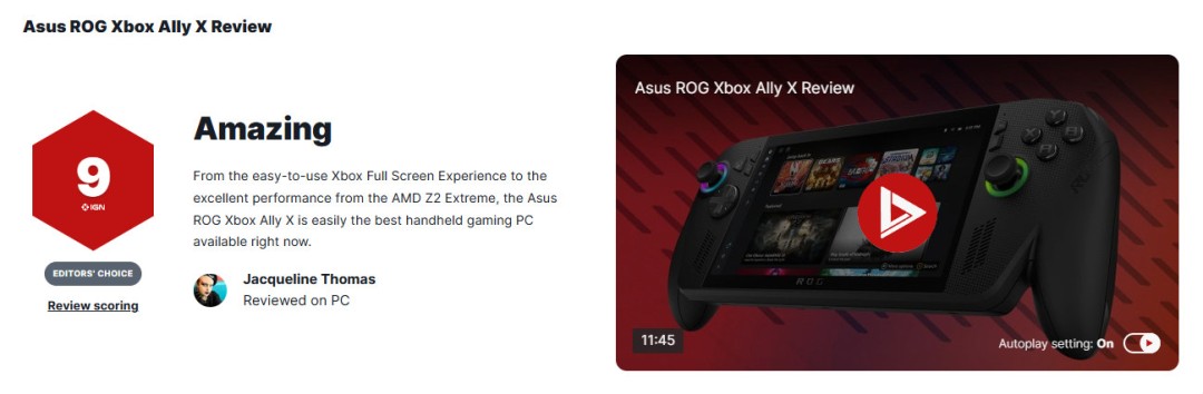 Xbox掌机Ally X获IGN 9分：现在最好的PC游戏掌机
