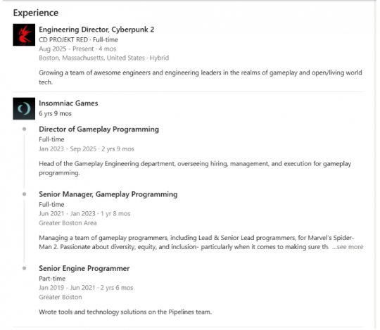 《赛博朋克2》迎来《漫威蜘蛛侠》资深开发者加盟