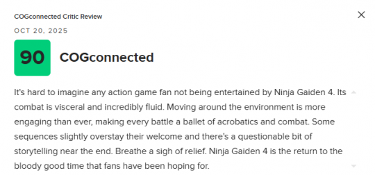 《忍者龙剑传4》M站83分好评:热血激荡的华丽归来!