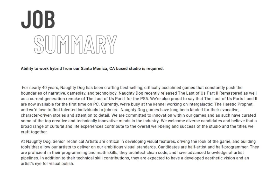 《星际:异端未知》开发加速!顽皮狗高薪急招技术美术大佬