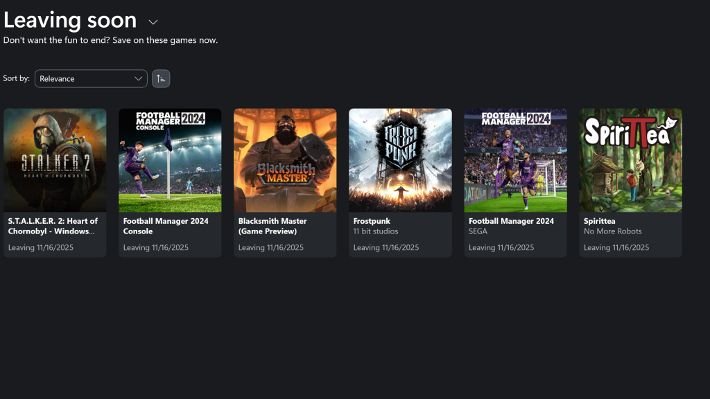 XGP 11月离库游戏曝光！《潜行者2》等大作即将下架（玩家速看）