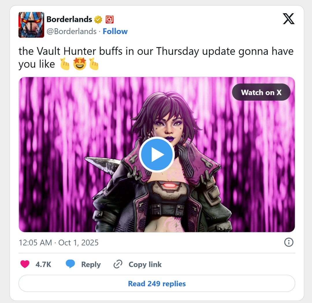 《无主之地4》10月2日更新！秘藏猎人迎来史诗级加强