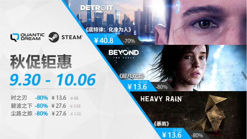 《底特律》《暴雨》史低！Quantic Dream秋季特惠开启