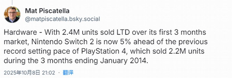 Switch2美国销量破240万 持续热卖势头不减