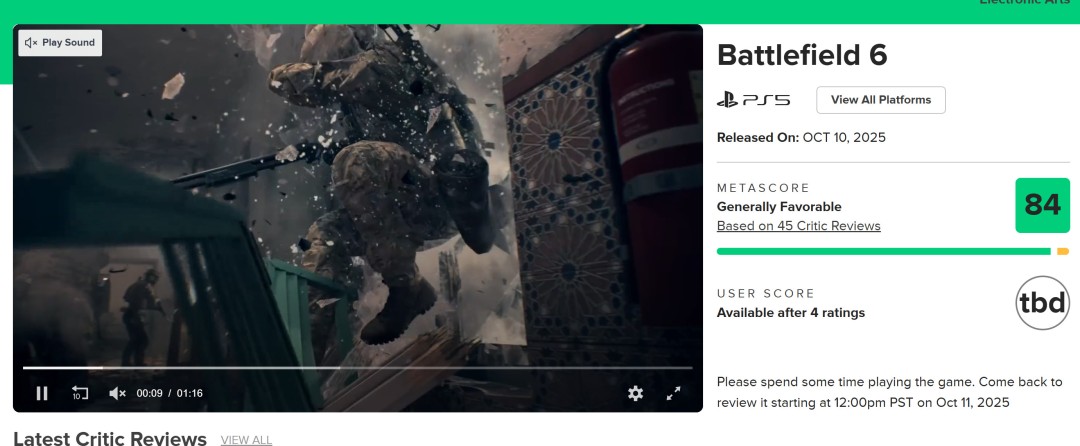 《战地6》IGN仅评5分,但MTC均分高达84!玩家:这次单人剧情拉了?