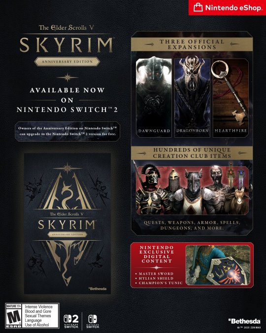 《上古卷轴5:天际》Switch2版本今日上市 支持免费升级