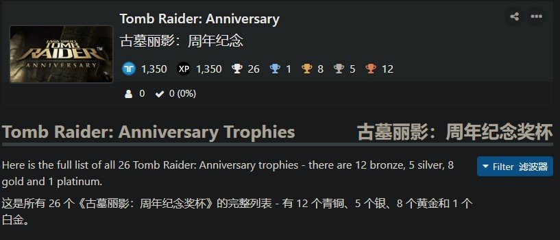 《古墓丽影：十周年纪念版》奖杯列表疑似泄露，真就要来了？