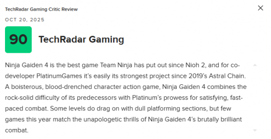 《忍者龙剑传4》M站83分好评:热血激荡的华丽归来!