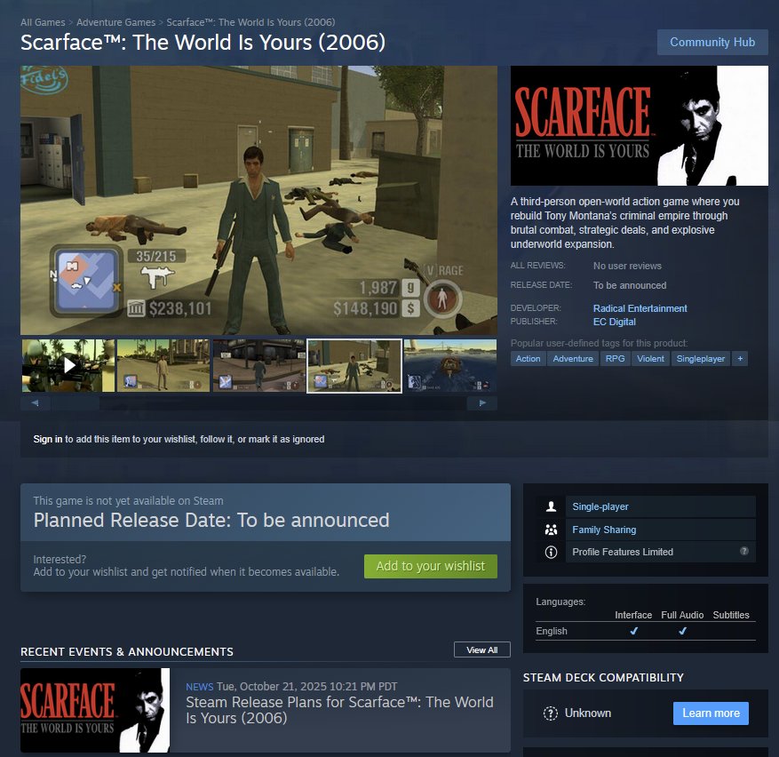 《GTA》经典对手《疤面煞星》突然登陆Epic!提前开玩!