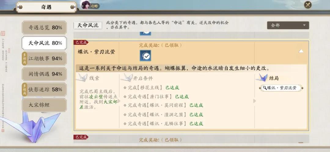天涯明月刀蝶讯紫刃流萤奇遇攻略