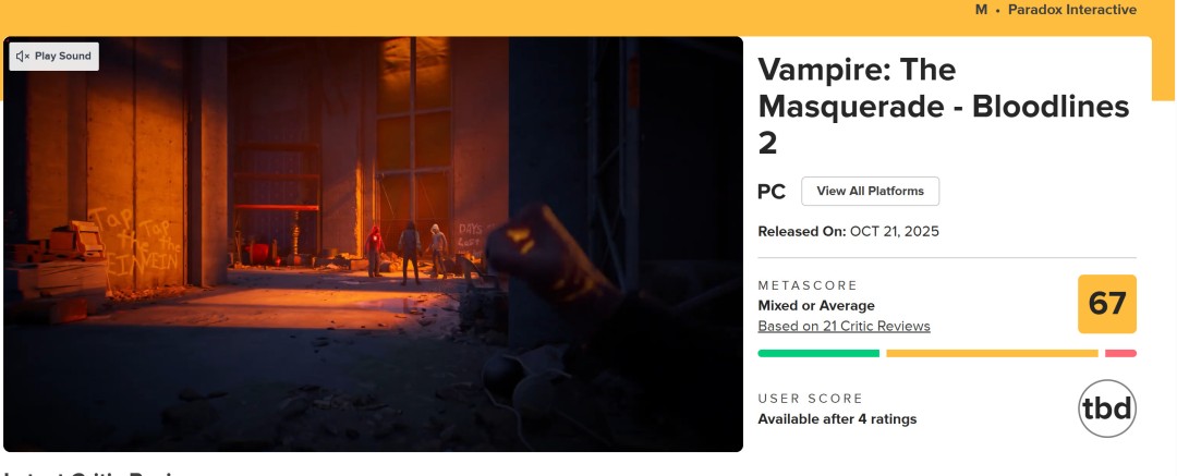 《吸血鬼：避世血族2》被玩家吐槽是半成品，体验糟糕透顶！